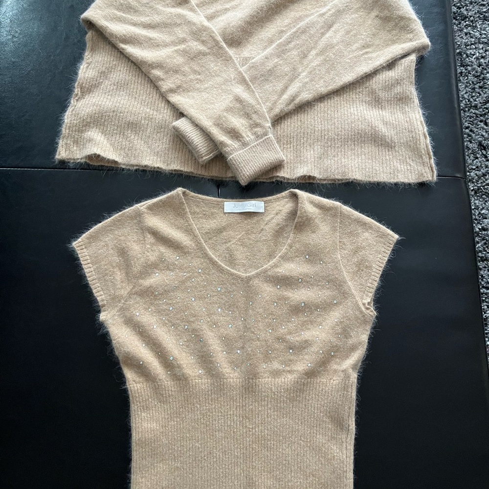 Juicy Girl Chic Tan Beautiful cashmere Wool sweater set from Japan